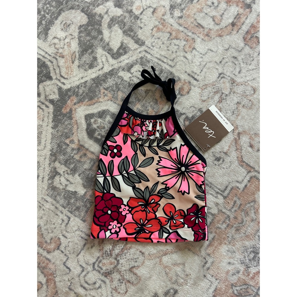 Tea Collection Fiorella Ruffle Tankini Top Calypso Coral Floral Swim Size 2 NWT